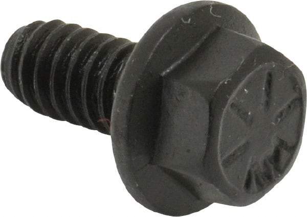 Value Collection - 1/4-20 UNC, 1/2" Length Under Head, Hex Drive Flange Bolt - 1/2" Thread Length, Grade 8 Alloy Steel, Smooth Flange, Phosphate & Oil Finish - Americas Industrial Supply