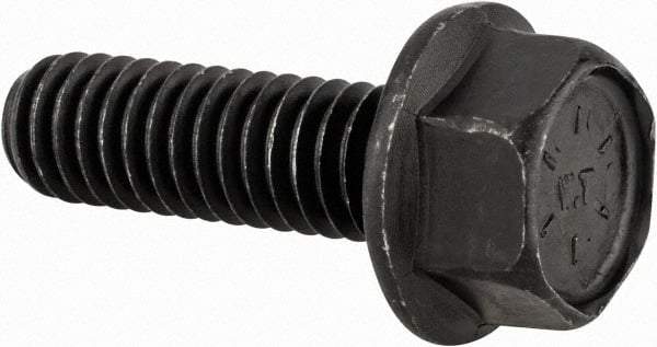 Value Collection - 5/16-18 UNC, 1" Length Under Head, Hex Drive Flange Bolt - 1" Thread Length, Grade 8 Alloy Steel, Smooth Flange, Phosphate & Oil Finish - Americas Industrial Supply