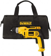 DeWALT - 3/8" Keyless Chuck, 2,500 RPM, Pistol Grip Handle Electric Drill - 8 Amps, Reversible, Includes Kit Box - Americas Industrial Supply