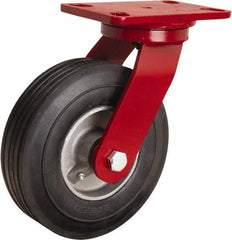Hamilton - 8" Diam x 2" Wide, Rubber Swivel Caster - 500 Lb Capacity, Top Plate Mount, 4-1/2" x 6-1/2" Plate, Straight Roller Bearing - Americas Industrial Supply
