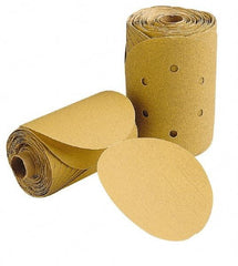 3M - 5" Diam, 120 Grit FEPA, Aluminum Oxide Adhesive PSA Disc - Fine Grade, Gold, F Weighted Backing, Flexible, Use with Random Orbital Sanders - Americas Industrial Supply