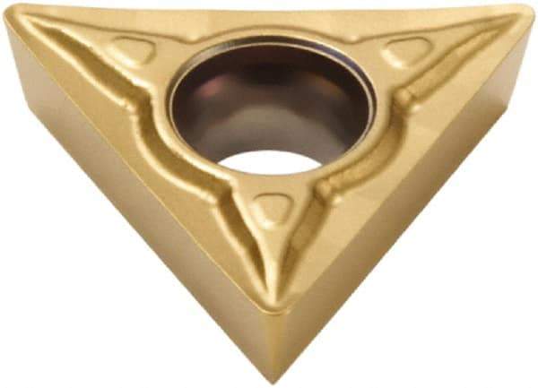 Seco - TPMT21.51 F1 Grade CP500 Carbide Turning Insert - TiAlN/TiN Finish, 60° Triangle, 1/4" Inscr Circle, 3/32" Thick, 1/64" Corner Radius - Americas Industrial Supply