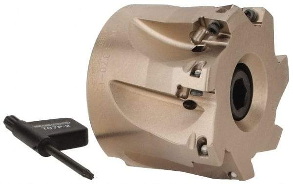 Seco - 7 Inserts, 2" Cut Diam, 3/4" Arbor Diam, 0.354" Max Depth of Cut, Indexable Square-Shoulder Face Mill - 0° Lead Angle, 1.575" High, XO.X 10T3.. Insert Compatibility, Through Coolant, Series Turbo 10 - Americas Industrial Supply