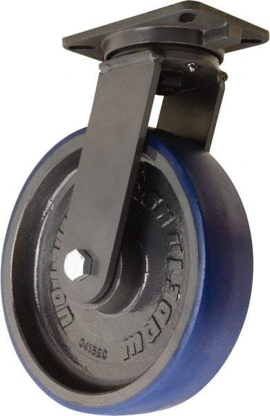 Hamilton - 12" Diam x 3" Wide x 15-1/2" OAH Top Plate Mount Swivel Caster - Polyurethane Mold onto Cast Iron Center, 2,800 Lb Capacity, Tapered Roller Bearing, 5-1/4 x 7-1/4" Plate - Americas Industrial Supply