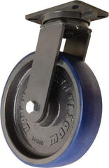 Hamilton - 12" Diam x 3" Wide x 15-1/2" OAH Top Plate Mount Swivel Caster - Polyurethane Mold onto Cast Iron Center, 2,800 Lb Capacity, Tapered Roller Bearing, 5-1/4 x 7-1/4" Plate - Americas Industrial Supply