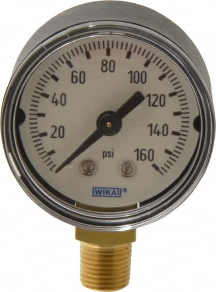 Wika - 1-1/2" Dial, 1/8 Thread, 0-160 Scale Range, Pressure Gauge - Lower Connection Mount, Accurate to 3-2-3% of Scale - Americas Industrial Supply