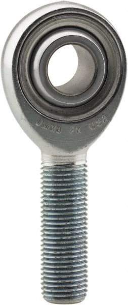 Made in USA - 5/16" ID, 7/8" Max OD, 7,640 Lb Max Static Cap, Plain Male Spherical Rod End - 5/16-24 LH, 1-1/4" Shank Length, Alloy Steel with Steel Raceway - Americas Industrial Supply