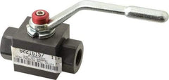 Parker - 3/8" Pipe, Carbon Steel Standard Ball Valve - Inline - Two Way Flow, FNPT x FNPT Ends, Lever Handle, 7,500 WOG - Americas Industrial Supply