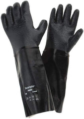 Ansell - Size XL (10), 18" Long, 83 mil Thick, Supported, Neoprene Chemical Resistant Gloves - Textured Finish, Fleece/Jersey Lined, Gauntlet Cuff, ANSI Abrasion Level 3, ANSI Cut Level 2, Black - Americas Industrial Supply