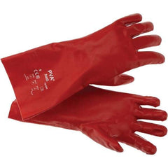 Ansell - Size L (9), 14" Long, Supported, Polyvinyl Alcohol (PVA) Chemical Resistant Gloves - Smooth Finish, Cotton Interlock Knit Lined, Gauntlet Cuff, ANSI Abrasion Level 4, ANSI Cut Level 1, Red - Americas Industrial Supply