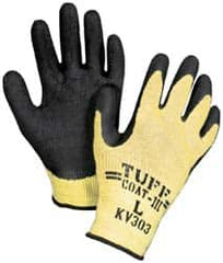 Honeywell - Size S (7), ANSI Cut Lvl 4, Abrasion Lvl 4, Rubber Coated Cut Resistant Gloves - Palm & Fingers Coated, Kevlar/Stainless Steel Lining, Knit Wrist, Yellow/Black, Paired - Americas Industrial Supply