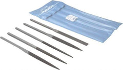 Grobet - 5 Piece Swiss Pattern File Set - 8-1/2" Long, 00 Coarseness, Set Includes Half Round, Hand, Round, Square, Three Square - Americas Industrial Supply