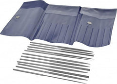 Grobet - 12 Piece Swiss Pattern File Set - 5-1/2" Long, 2 Coarseness, Set Includes Barrette, Crossing, Equalling, Half Round, Knife, Marking, Round, Round Edge Joint, Slitting, Square, Three Square, Warding - Americas Industrial Supply