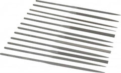 Grobet - 12 Piece Swiss Pattern File Set - 6-1/4" Long, 0 Coarseness, Set Includes Barrette, Crossing, Equalling, Half Round, Knife, Marking, Round, Round Edge Joint, Slitting, Square, Three Square, Warding - Americas Industrial Supply