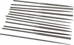 Grobet - 12 Piece Swiss Pattern File Set - 6-1/4" Long, 4 Coarseness, Set Includes Barrette, Crossing, Equalling, Half Round, Knife, Marking, Round, Round Edge Joint, Slitting, Square, Three Square, Warding - Americas Industrial Supply