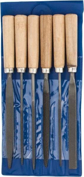 Grobet - 6 Piece American Pattern File Set - 7" Long, Set Includes Flat, Half Round, Round, Square, Three Square, Warding - Americas Industrial Supply