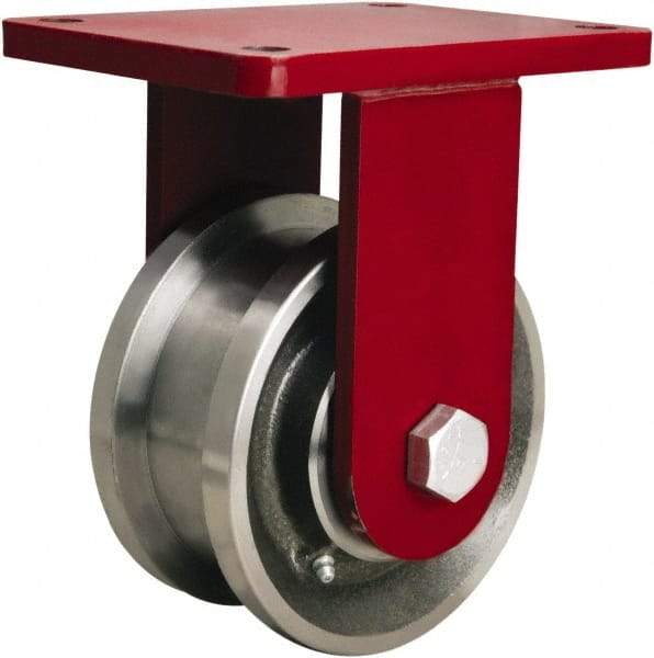 Hamilton - 5" Diam x 1-11/16" Wide x 8" OAH Top Plate Mount Rigid Caster - Forged Steel, 4,200 Lb Capacity, Straight Roller Bearing, 5-1/2 x 7-1/2" Plate - Americas Industrial Supply