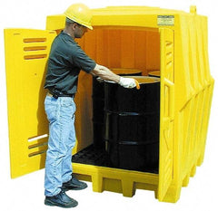 Eagle - 4 Drum, 66 Gal Sump Capacity, Storage Hut - 57-1/2" Long x 57-1/2" Wide x 72" High, Vertical Storage, Polyethylene - Americas Industrial Supply