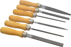 Nicholson - 6 Piece American Pattern File Set - 4" Long, Bastard Coarseness, Set Includes Half Round, Hand, Round, Slim Taper, Square, Warding - Americas Industrial Supply