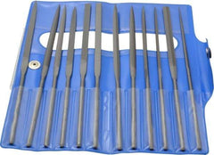 Nicholson - 12 Piece Swiss Pattern File Set - 6-1/4" Long, 2 Coarseness, Round Handle, Set Includes Barrette, Crossing, Equalling, Flat, Half Round, Knife, Round, Slitting, Square, Three Square - Americas Industrial Supply