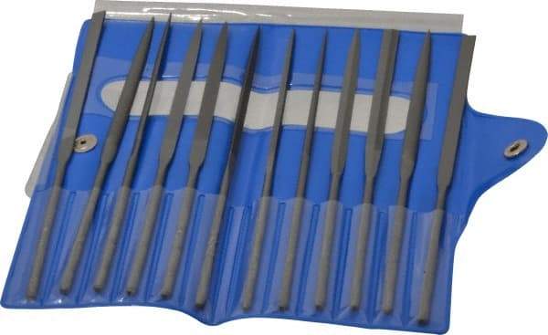 Nicholson - 12 Piece Swiss Pattern File Set - 6-1/4" Long, 4 Coarseness, Round Handle, Set Includes Barrette, Crossing, Equalling, Flat, Half Round, Knife, Round, Slitting, Square, Three Square - Americas Industrial Supply