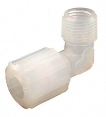 Parker - 3/8" Tube OD, PFA PTFE Plastic Compression Tube Female Adapter Elbow - 3/4 NPT Pipe, 300°F Max, Plastic Grip - Americas Industrial Supply