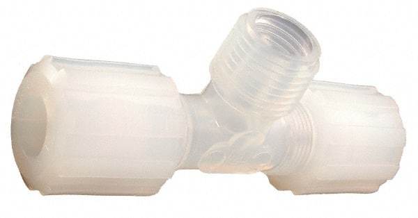 Parker - 3/8" Tube OD, PFA PTFE Plastic Compression Tube Male Branch Tee - 3/8 NPT Pipe, 300°F Max, Plastic Grip - Americas Industrial Supply