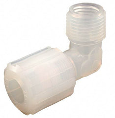 Parker - 3/8" Tube OD, PFA PTFE Plastic Compression Tube Male Adapter Elbow - 1/4 NPT Pipe, 325°F Max, Plastic Grip - Americas Industrial Supply