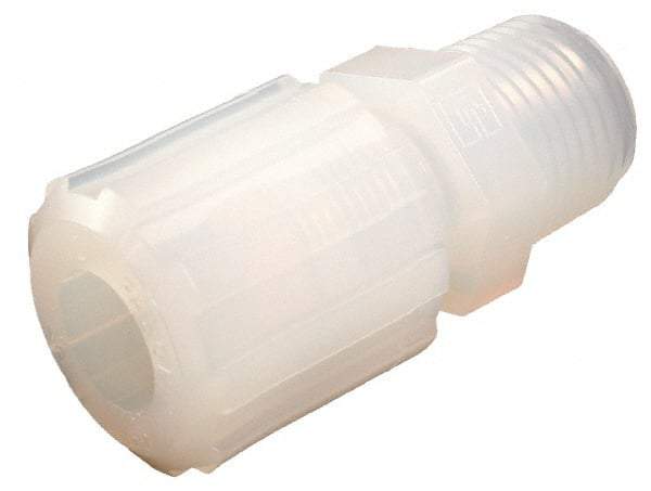 Parker - 1/4" Tube OD, PFA PTFE Plastic Compression Tube Male Straight Adapter - 1/4 NPT Pipe, 325°F Max, Plastic Grip - Americas Industrial Supply