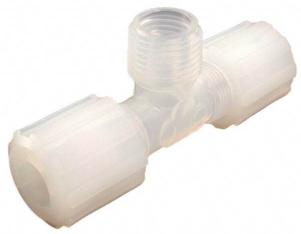 Parker - 3/8" Tube OD, PFA PTFE Plastic Compression Tube Male Branch Tee - 3/8 NPT Pipe, 325°F Max, Plastic Grip - Americas Industrial Supply