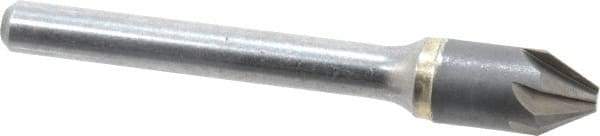 Made in USA - 3/8" Head Diam, 1/4" Shank Diam, 6 Flute 60° Solid Carbide Countersink - Bright Finish, 2-1/2" OAL, 1/8" Nose Diam, Single End, Straight Shank, Right Hand Cut - Americas Industrial Supply