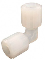 Parker - 1/8" Tube OD, PFA PTFE Plastic Compression Tube Union Elbow - 325°F Max, Plastic Grip - Americas Industrial Supply