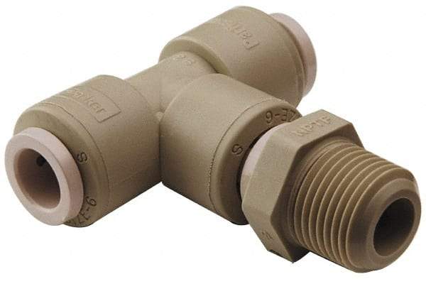Parker - 1/4" Outside Diam, 1/4 NPTF, Kynar Push-to-Connect Tube Male Swivel Branch Tee - 300 Max psi, Natural - Americas Industrial Supply