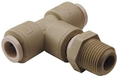 Parker - 1/4" Outside Diam, 1/4 NPTF, Kynar Push-to-Connect Tube Male Swivel Branch Tee - 300 Max psi, Natural - Americas Industrial Supply