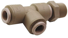 Parker - 5/16" Outside Diam, 1/4 NPTF, Acetal Push-to-Connect Tube Male Swivel Run Tee - 300 Max psi, Gray - Americas Industrial Supply