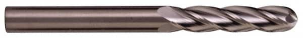 Kennametal - 5/8" Diam, 3" LOC, 4 Flute Solid Carbide Ball End Mill - TiN/TiCN/TiN Finish, Single End, 6" OAL, 5/8" Shank Diam, Spiral Flute - Americas Industrial Supply