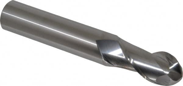 Accupro - 1" Diam, 2" LOC, 2 Flute Solid Carbide Ball End Mill - Uncoated, Single End, 6" OAL, 1" Shank Diam, Spiral Flute - Americas Industrial Supply