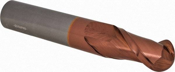 Accupro - 1" Diam, 2" LOC, 2 Flute Solid Carbide Ball End Mill - TiCN Finish, Single End, 6" OAL, 1" Shank Diam, Spiral Flute - Americas Industrial Supply