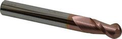 Accupro - 5/8" Diam, 3" LOC, 2 Flute Solid Carbide Ball End Mill - TiCN Finish, Single End, 6" OAL, 5/8" Shank Diam, Spiral Flute - Americas Industrial Supply