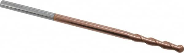Accupro - 1/4" Diam, 1-1/2" LOC, 2 Flute Solid Carbide Ball End Mill - TiCN Finish, Single End, 6" OAL, 1/4" Shank Diam, Spiral Flute - Americas Industrial Supply