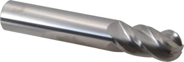 Accupro - 1" Diam, 2" LOC, 4 Flute Solid Carbide Ball End Mill - Uncoated, Single End, 6" OAL, 1" Shank Diam, Spiral Flute - Americas Industrial Supply