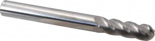Accupro - 5/8" Diam, 2" LOC, 4 Flute Solid Carbide Ball End Mill - Uncoated, Single End, 6" OAL, 5/8" Shank Diam, Spiral Flute - Americas Industrial Supply