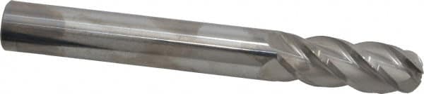 Accupro - 3/4" Diam, 2" LOC, 4 Flute Solid Carbide Ball End Mill - Uncoated, Single End, 6" OAL, 3/4" Shank Diam, Spiral Flute - Americas Industrial Supply
