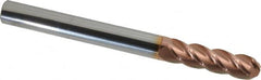 Accupro - 9/16" Diam, 2" LOC, 4 Flute Solid Carbide Ball End Mill - TiCN Finish, Single End, 6" OAL, 9/16" Shank Diam, Spiral Flute - Americas Industrial Supply