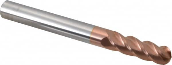 Accupro - 5/8" Diam, 2" LOC, 4 Flute Solid Carbide Ball End Mill - TiCN Finish, Single End, 6" OAL, 5/8" Shank Diam, Spiral Flute - Americas Industrial Supply