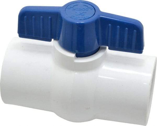 NIBCO - 1-1/2" Pipe, Standard Port, PVC Miniature Ball Valve - 1 Piece, Inline - One Way Flow, Solvent x Solvent Ends, Tee Handle, 150 WOG - Americas Industrial Supply