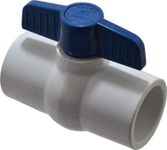 NIBCO - 1-1/4" Pipe, Standard Port, PVC Miniature Ball Valve - 1 Piece, Inline - One Way Flow, Solvent x Solvent Ends, Tee Handle, 150 WOG - Americas Industrial Supply