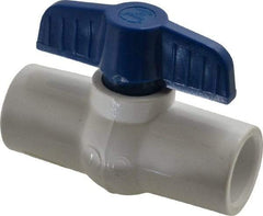 NIBCO - 1/2" Pipe, Standard Port, PVC Miniature Ball Valve - 1 Piece, Inline - One Way Flow, Solvent x Solvent Ends, Tee Handle, 150 WOG - Americas Industrial Supply