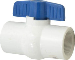 NIBCO - 1-1/2" Pipe, Standard Port, PVC Miniature Ball Valve - 1 Piece, Inline - One Way Flow, FNPT x FNPT Ends, Tee Handle, 150 WOG - Americas Industrial Supply