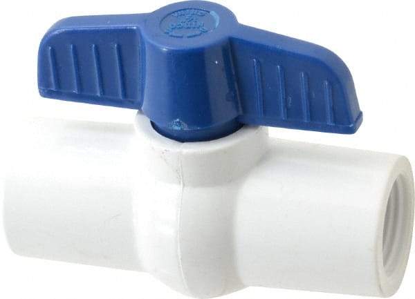 NIBCO - 1/2" Pipe, Standard Port, PVC Miniature Ball Valve - 1 Piece, Inline - One Way Flow, FNPT x FNPT Ends, Tee Handle, 150 WOG - Americas Industrial Supply